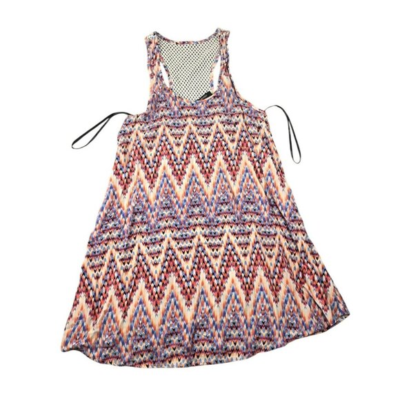 Forever 21 Swing Dress Chevron Print Multicolor Mesh Back Detail Size S jh1830 - Picture 2 of 10